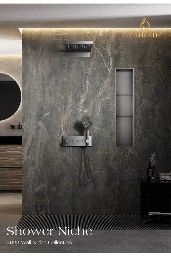 Custom PVD stainless steel shower niches and bathroom wall inserts manufacturer catalog