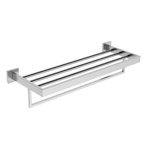 Wall mounted modern bathroom rack shelf with towel bar | A119 03 16 2 - Brushed steel