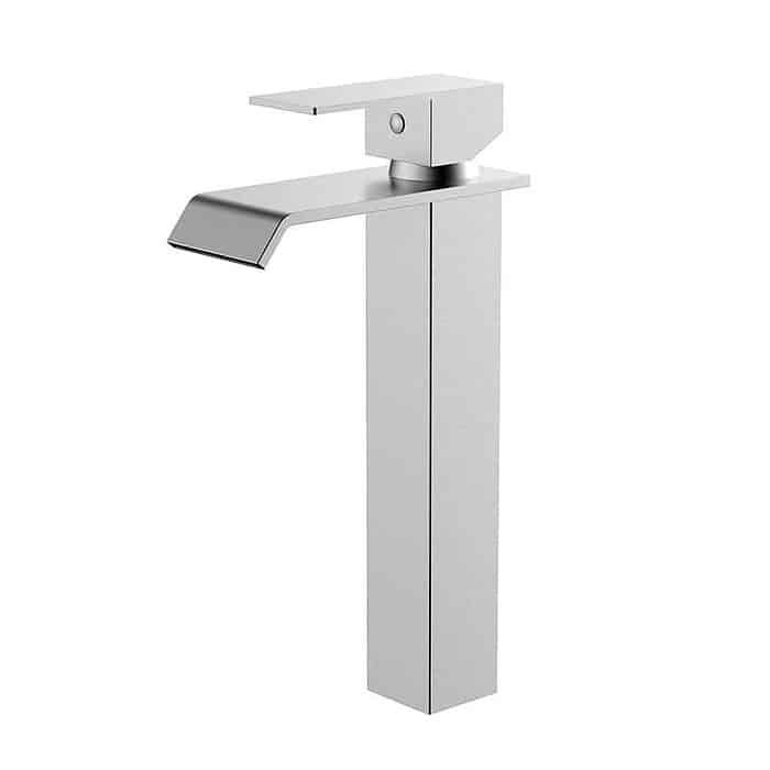 Single hole tall waterfall faucet for countertop sink | B921A 02 16 2 - Brushed steel