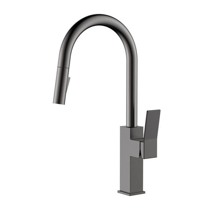 Stainless steel pull down kitchen faucet with square body and round tube | K165 01 - Image 2