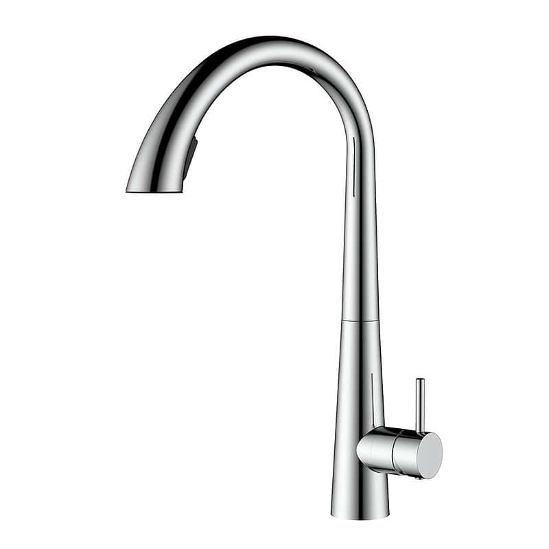 Stainless Steel High Arc Gooseneck Kitchen Faucet with Concealed PullDown Sprayer K640 01