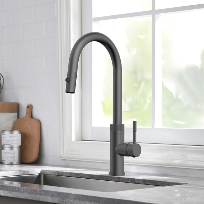 Stainless steel pull down sink faucet with knurling pattern | K749 01