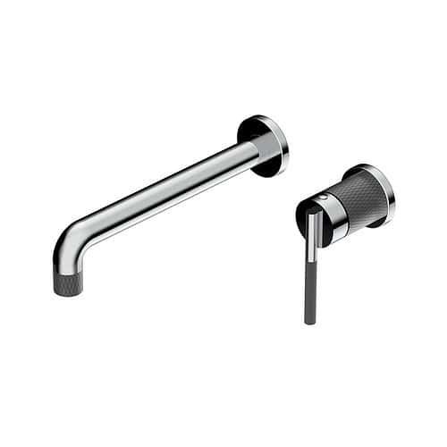 Chrome & Black wall mounted wash basin tap with knurling pattern | B743 28 04 1 - chrome & matte black