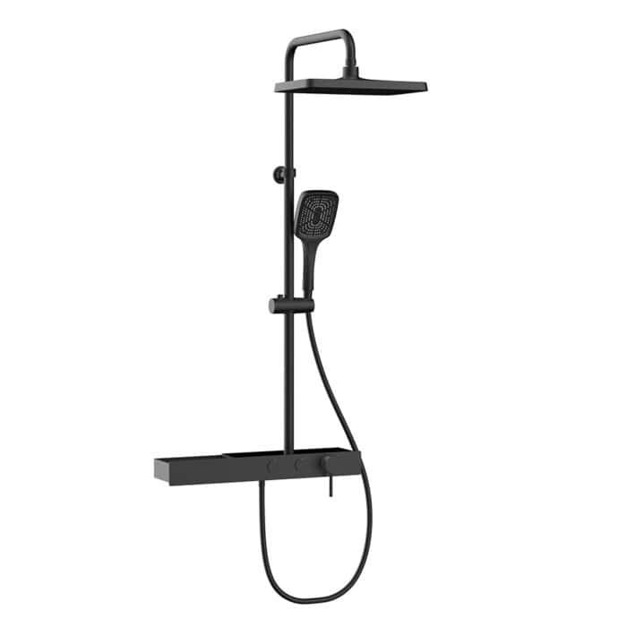 Stainless steel exposed pipe shower system with push-button & storage basket | SO814 12 - Image 3