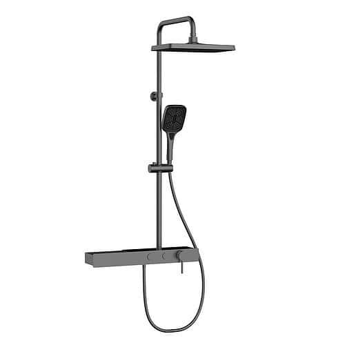 Stainless steel exposed pipe shower system with push-button & storage basket | SO814 12 45 8 - gunmetal