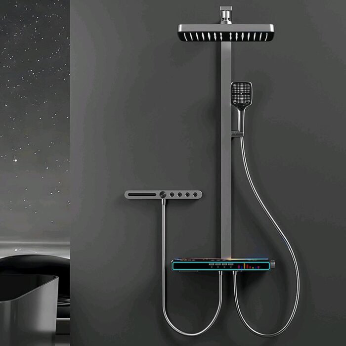 Colonne de douche thermostatique 4 sorties Gunmetal