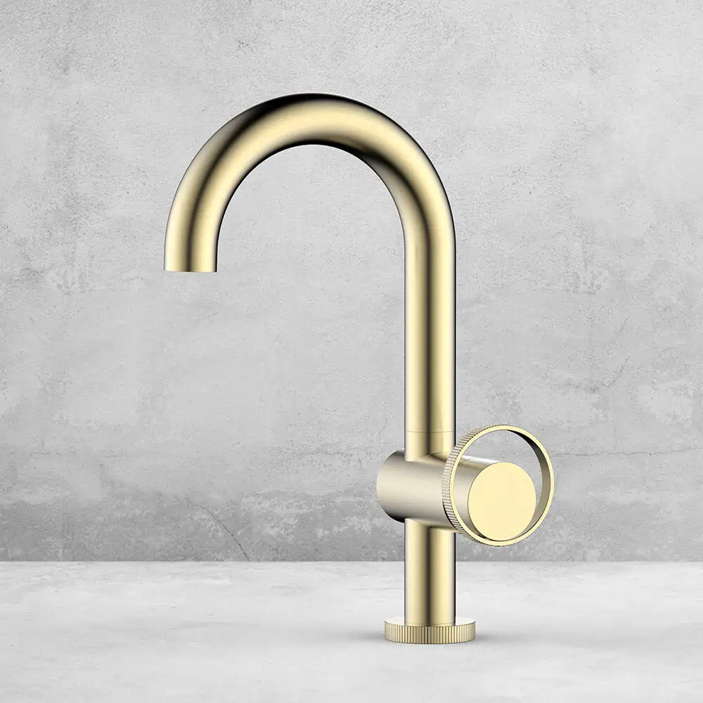 Vertical knurled knob and base bathroom faucet