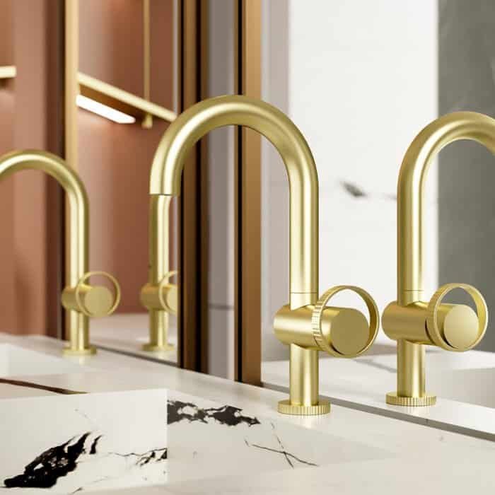 Vertical knurled knob and base bathroom faucet