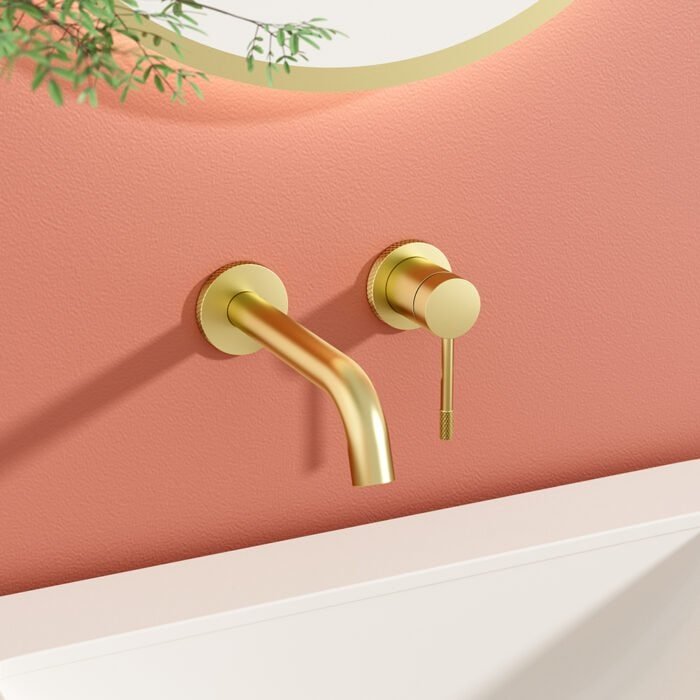 Gold wall mounted faucet with knurled handle and base | B1010B 28 - Image 2