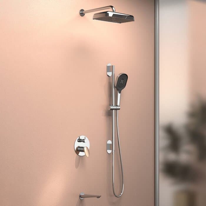 Rose gold handle 3-way shower system with tub spout | SO022 23