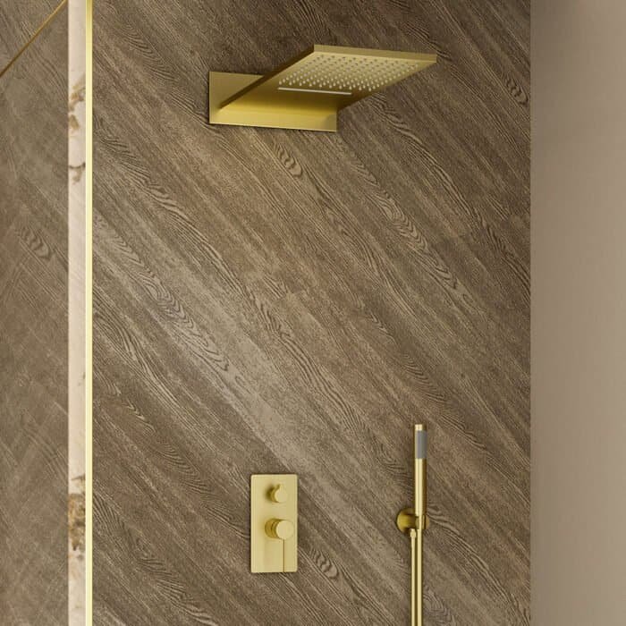 Square gold shower system with square rain waterfall head | SO068C 23