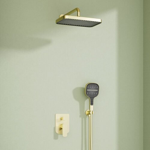 Square concealed shower set in brushed gold | SO1007 22