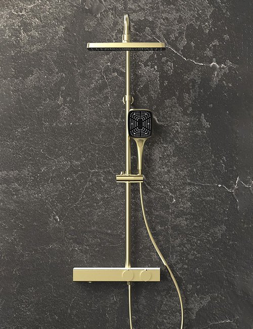 thermostatic shower column with shelf brushed gold - SC133A13432