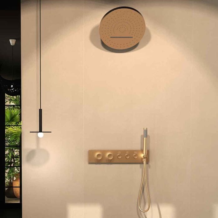 gold 3-way shower system with round showerhead