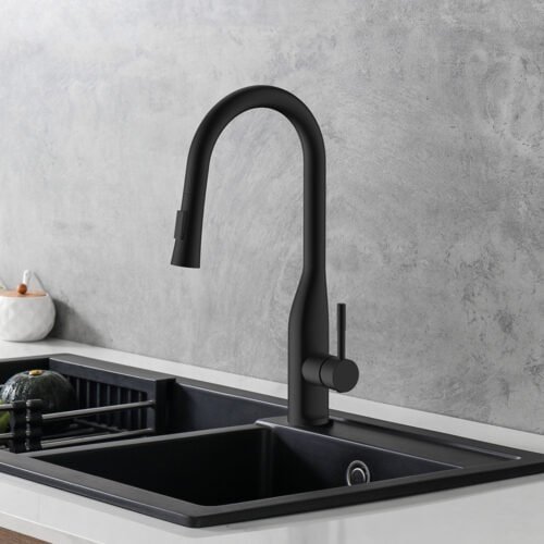 kitchen faucet with flared pull out sprayer