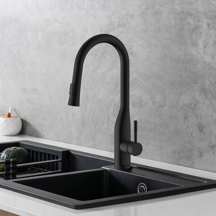 kitchen faucet with flared pull out sprayer