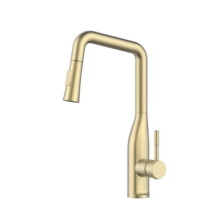 Flared sprayer kitchen tap with angled spout