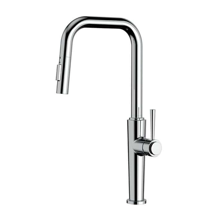 U-shaped stepped handle pull out kitchen faucet
