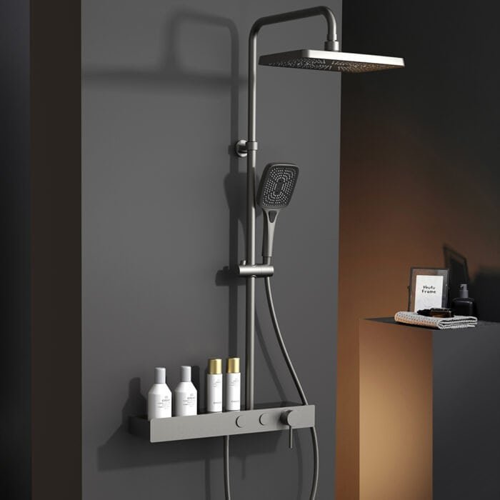 Hollow storage rack shower set with square showerhead | SO814B 12