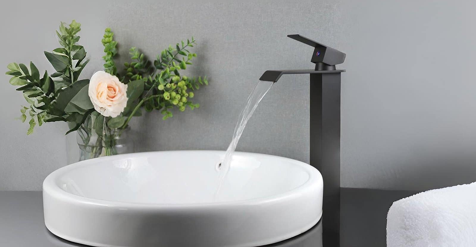 Tall waterfall bathroom faucet matte black for vessel sink - B921A 02
