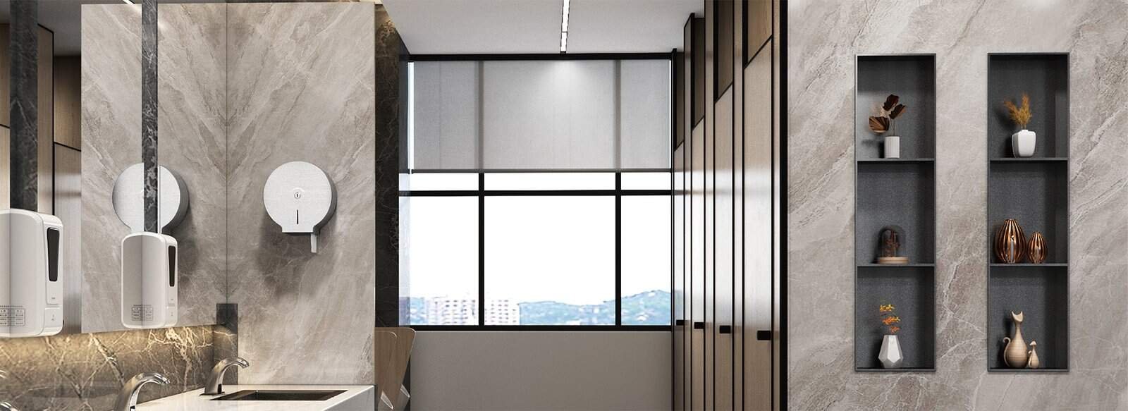 The three-story niche is in the public restroom