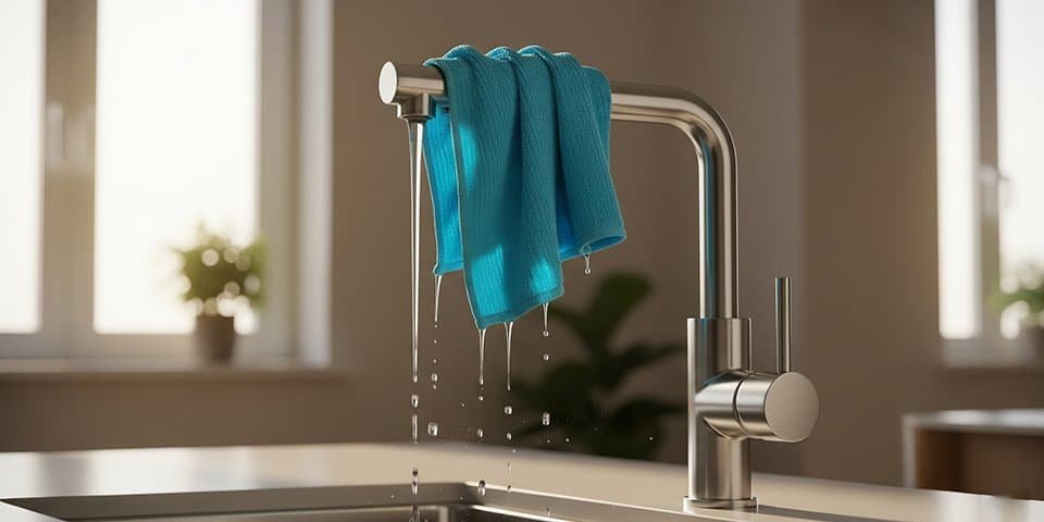Wet rags, sponges, or cloths dry on your stainless steel faucet surface
