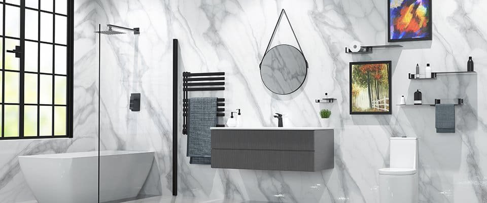 Matte black finish bathroom design