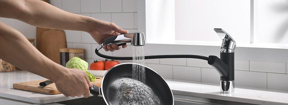 Matte black kitchen faucet with pull out sprayer