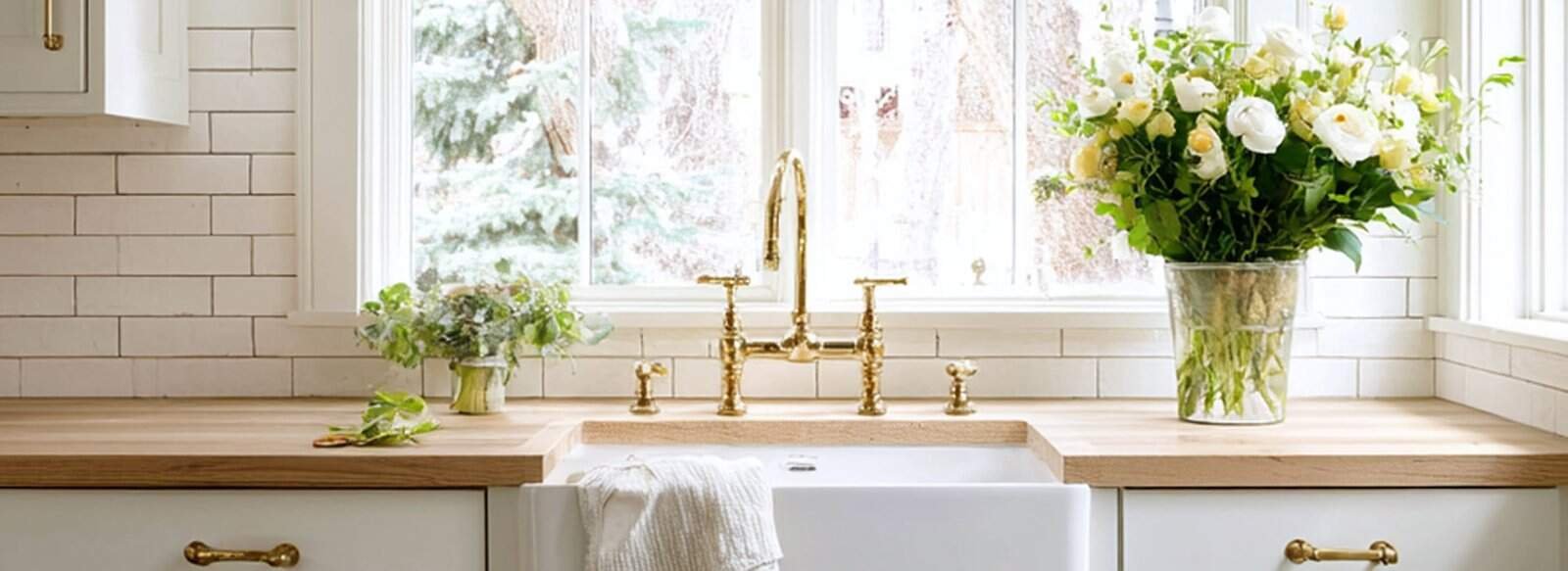 Polished gold bridge kitchen faucet with 2-handle