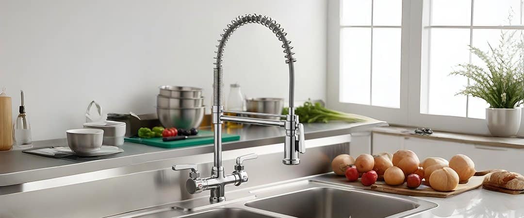 Commercial spring return kitchen pull down faucet