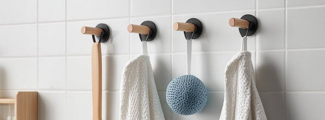 Towel Hooks or Towel Bars -Use multiple towel hooks in a row