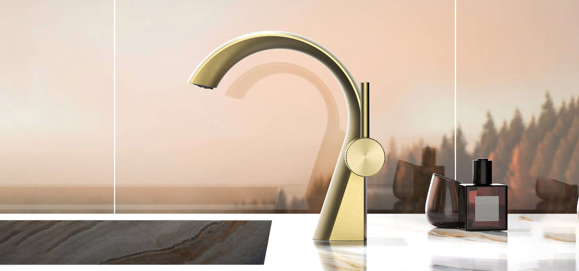 Moon type bathroom faucet brushed gold - B030 01