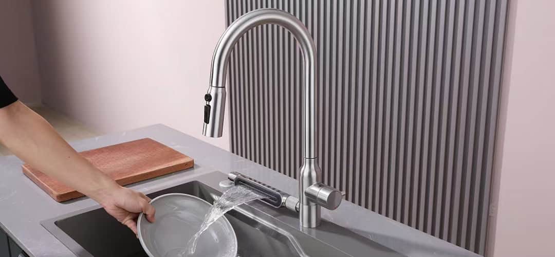 Satinless steel Kitchen faucet with slide sprayer
