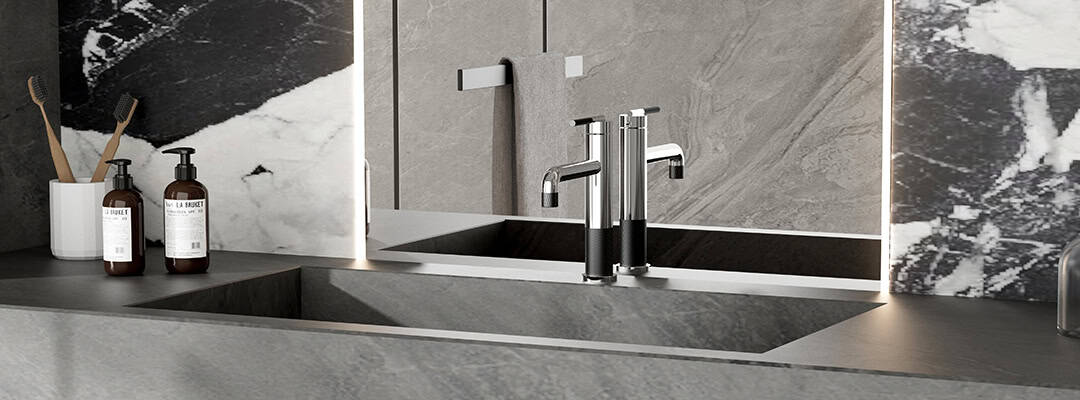 Single-handle Knurled bathroom faucet with mixed finishes - SANS