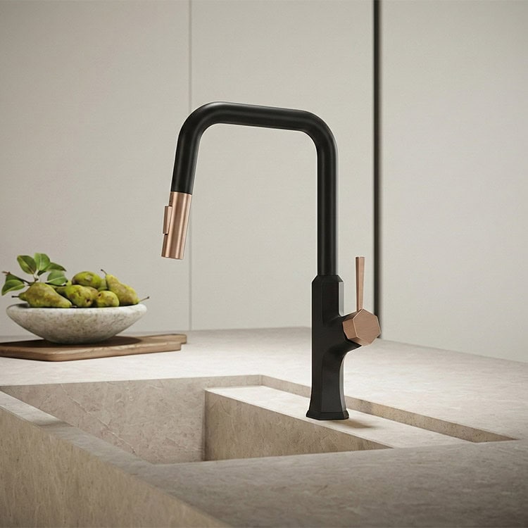 Matte black & rose gold pull down kitchen faucet - K794D01