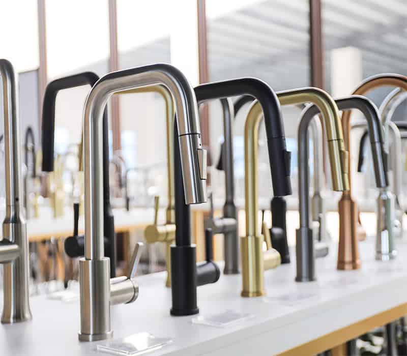 Kitchen faucet collection in Lanerdi factory showroom