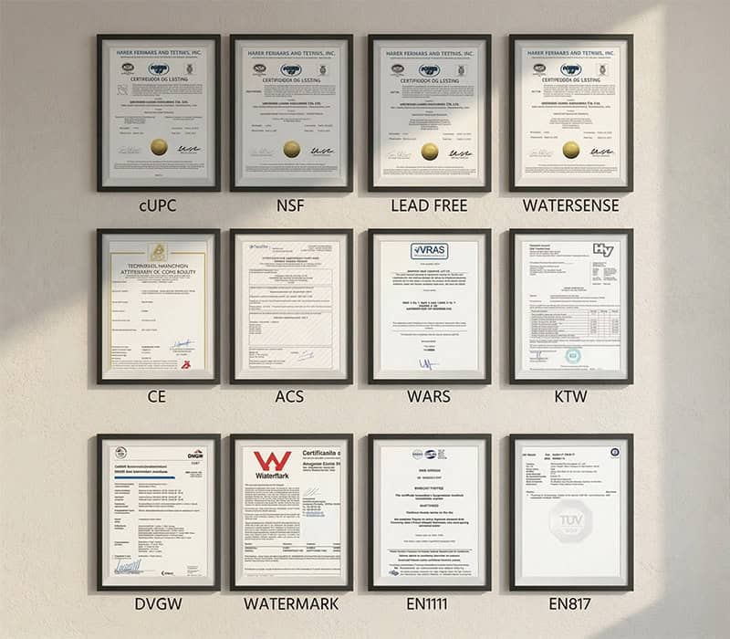 About Lanerdi 3 Comprehensive international sanitary ware certifications including cUPC, WRAS, CE, ACS, DVGW and WaterMark for Lanerdi faucets