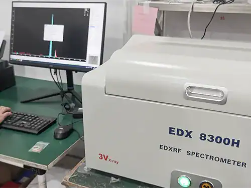 EDX spectrometer testing raw stainless steel material composition in faucet factory lab