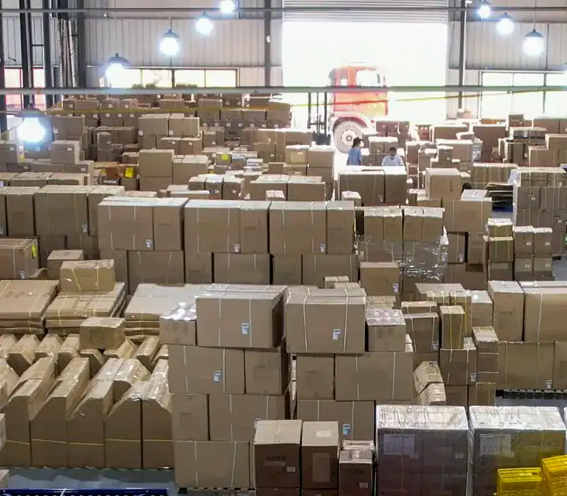 Massive factory warehouse with packed stainless steel faucet wholesale orders ready for European and North American export